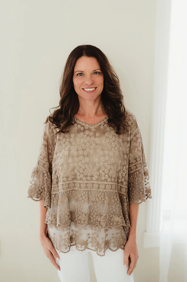 Khaki Felicity Lace Tiered Blouse