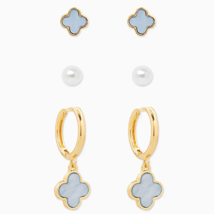 Blue Trio Pearl Clover Set