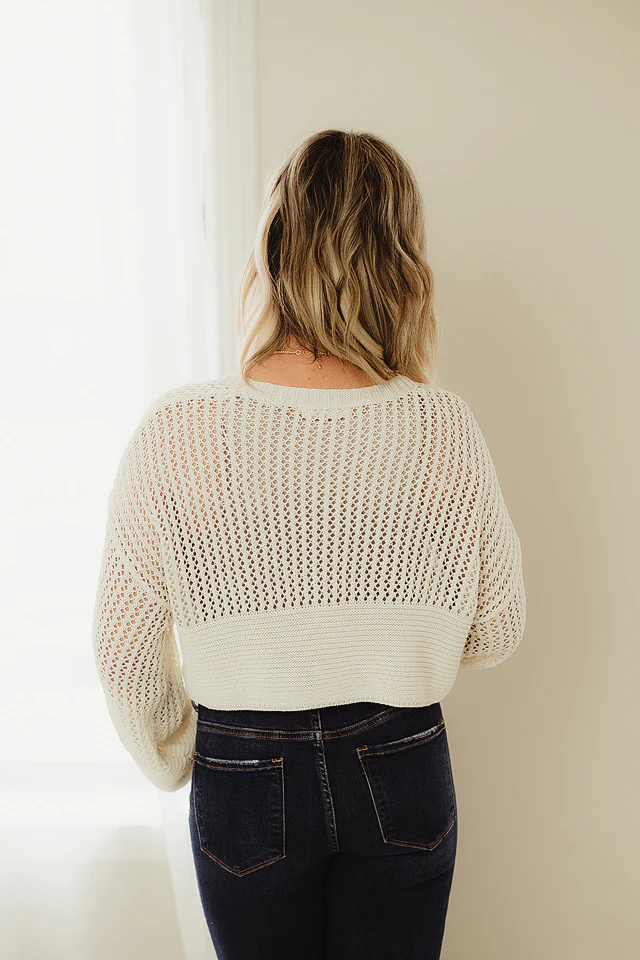 Ivory Wide Sleeve Crop Cardigan - Image 3