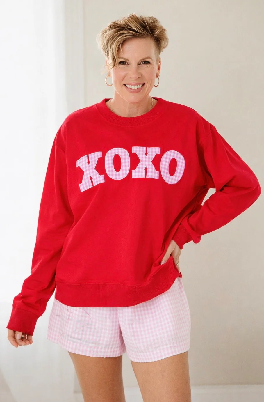 Red XOXO Gingham Mock Neck