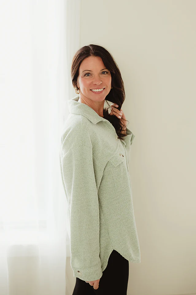 Sage Brushed Waffle Shacket - Image 3