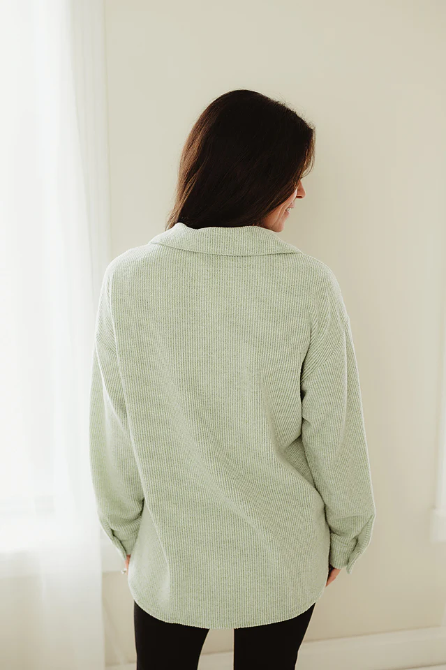 Sage Brushed Waffle Shacket - Image 4