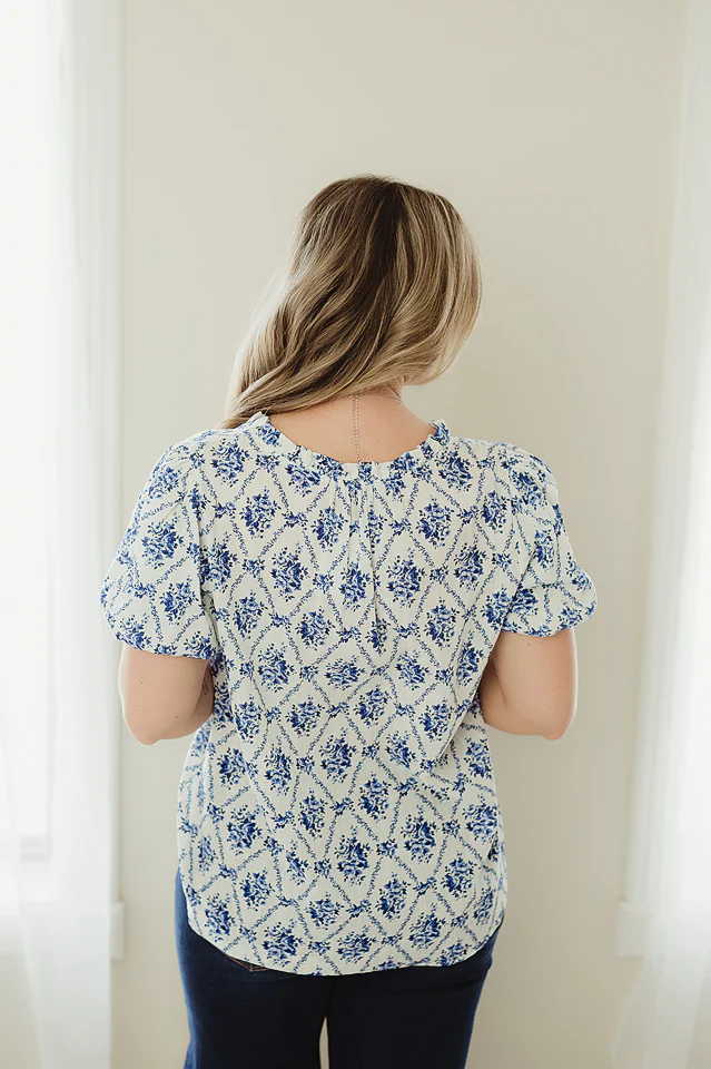Blue Garden Puff Sleeve Blouse - Image 4